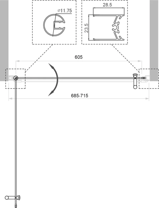 Душевая дверь в нишу BelBagno Uno 70х185 профиль хром стекло рифленое UNO-B-1-70-CH-Cr - 4