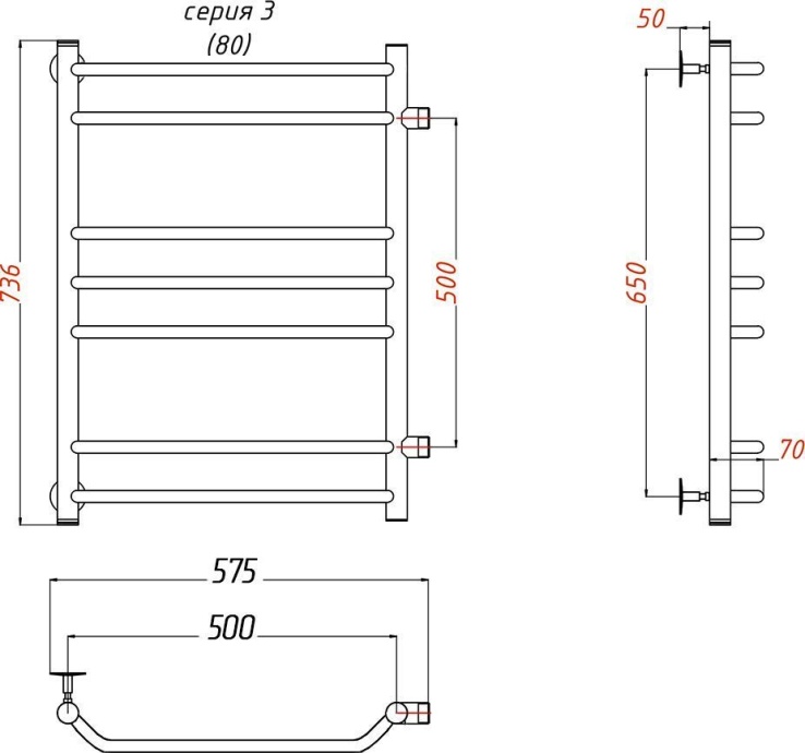 Полотенцесушитель водяной Тругор ЛЦ Браво ПМ 3 П R 50x80x50, с полкой Браво3/ПМ508050 П прав - 1