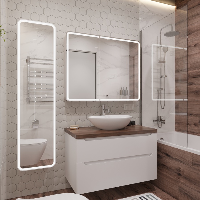 Мебель для ванной STWORKI Берген 100 белая с темной столешницей, раковина Moduo 55 Leaf 549593 - 1