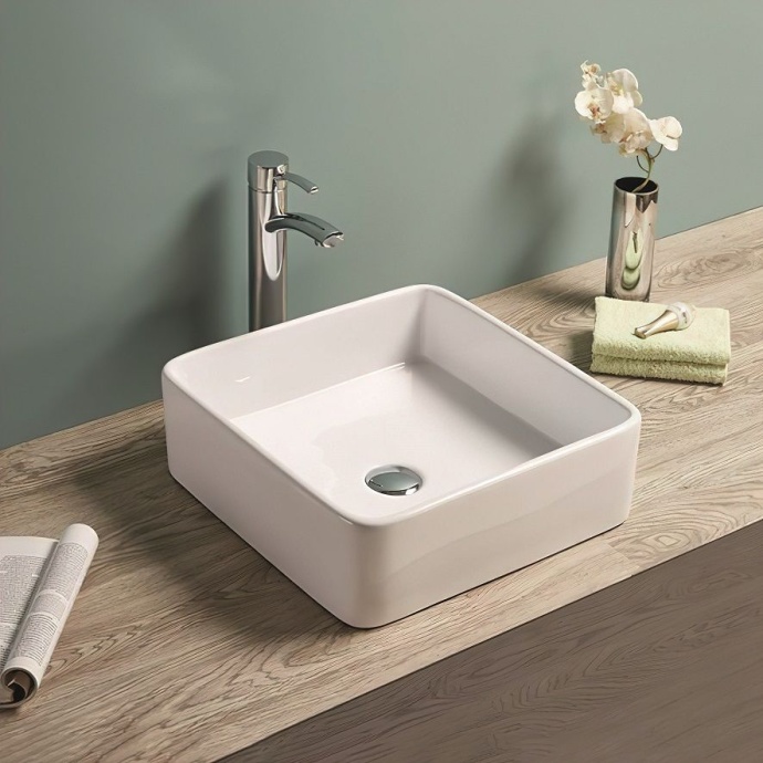 Раковина керамическая накладная AM-7050-D, цвет белый, 415х415х135 - 0