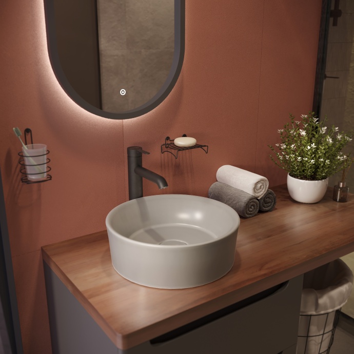 Тумба с раковиной STWORKI Берген 60 серая с темной столешницей 122, Bocchi Vessel 1174-006-0125 567695 - 3