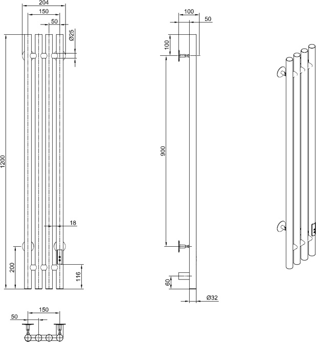Полотенцесушитель электрический Тругор Вектор Пэк сп 120х15, черный ПэкспВектор120*15чернВГП - 2