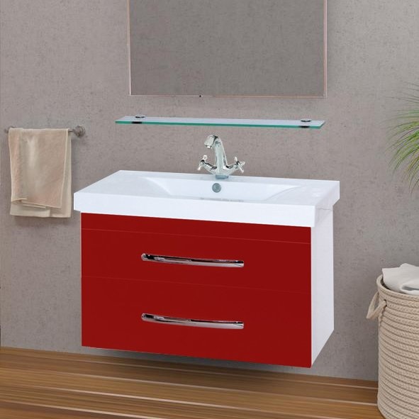 Тумба с раковиной Misty Эмилия 90 подвесная красная - 0