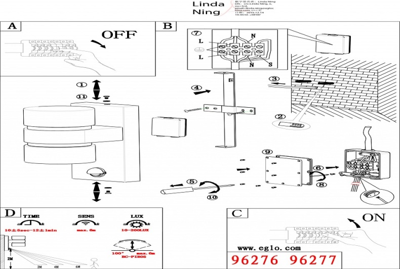 Уличный настенный светодиодный светильник Eglo Atollari 96276 - 1