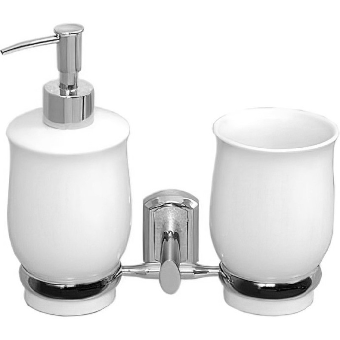 Стакан для зубных щеток и дозатор Wasserkraft хром - белый K-24189 - 0