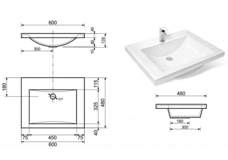 Тумба с раковиной Misty Галвер 60 белая глянцевая УТ000012974 - 3