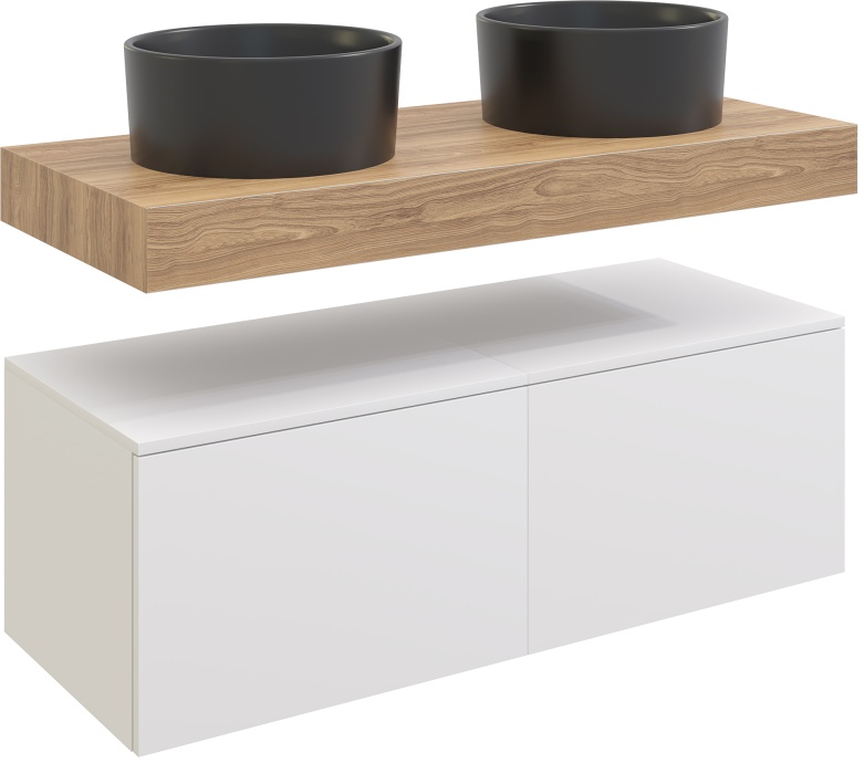 Столешница STWORKI Ольборг 100 дуб французский, без отверстий,  2 тумбы 50 + 2 раковины BOCCHI Vessel, черные 490009 - 8