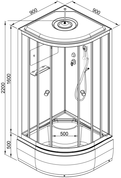 Душевая кабина DETO D10SEL с высоким поддоном, с сиденьем - 22