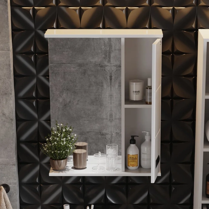 Зеркало-шкаф Onika Балтика Black 58 R с подсветкой, белый  205846 - 5