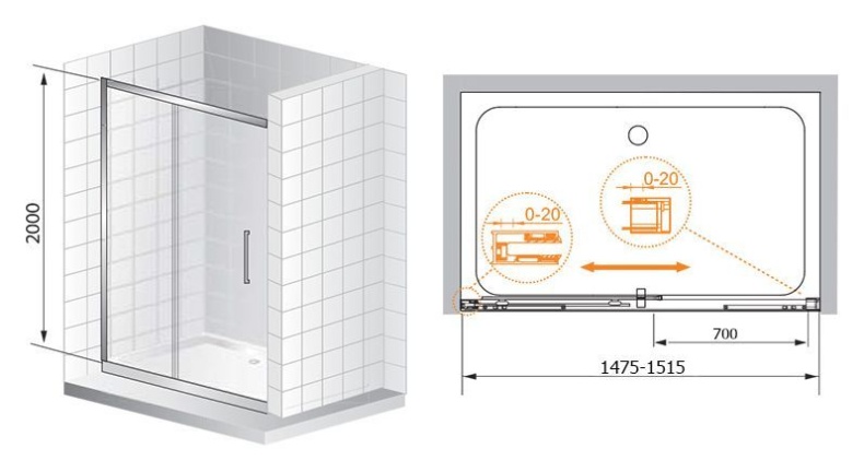 Душевая дверь в нишу Cezares Premier Soft W BF1 150 C Cr IV PREMIER-SOFT-W-BF-1-150-C-Cr-IV - 6
