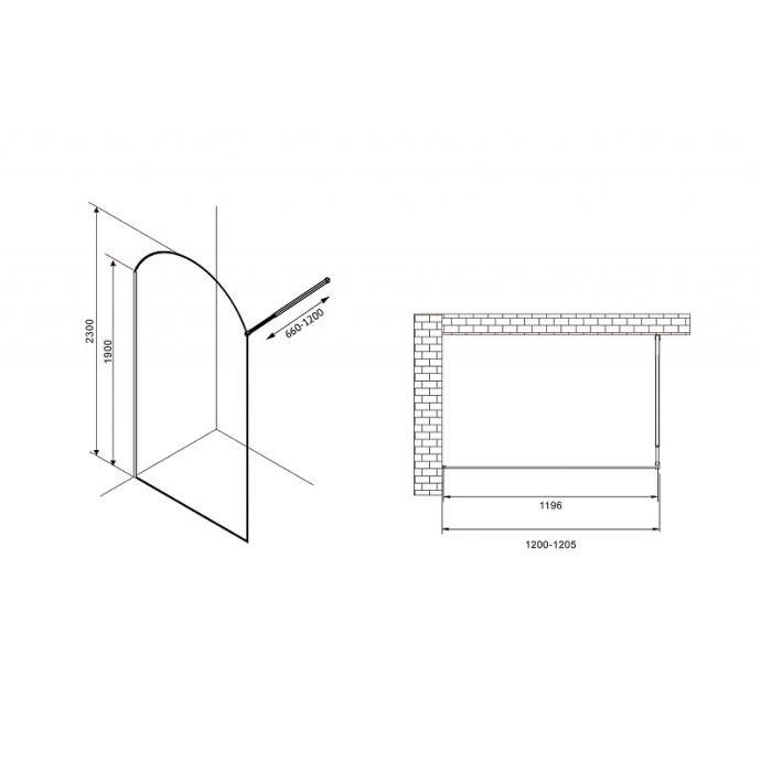 Душевая перегородка Abber Immer Offen 120 черная стекло прозрачное AG64120BN - 1