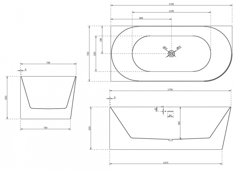 Акриловая ванна Abber 170x78, левая  AB9258-1.7 L - 3