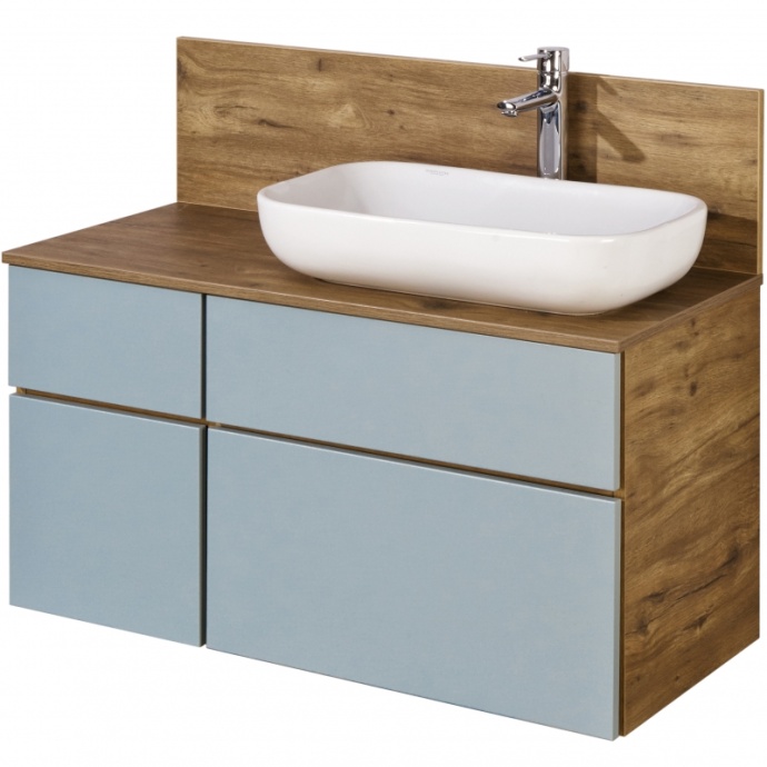 Тумба с раковиной Лола 60 и столешницей Aquaton Мишель 100 голубой-светлое дерево 1A2569K4MIDR0 - 0