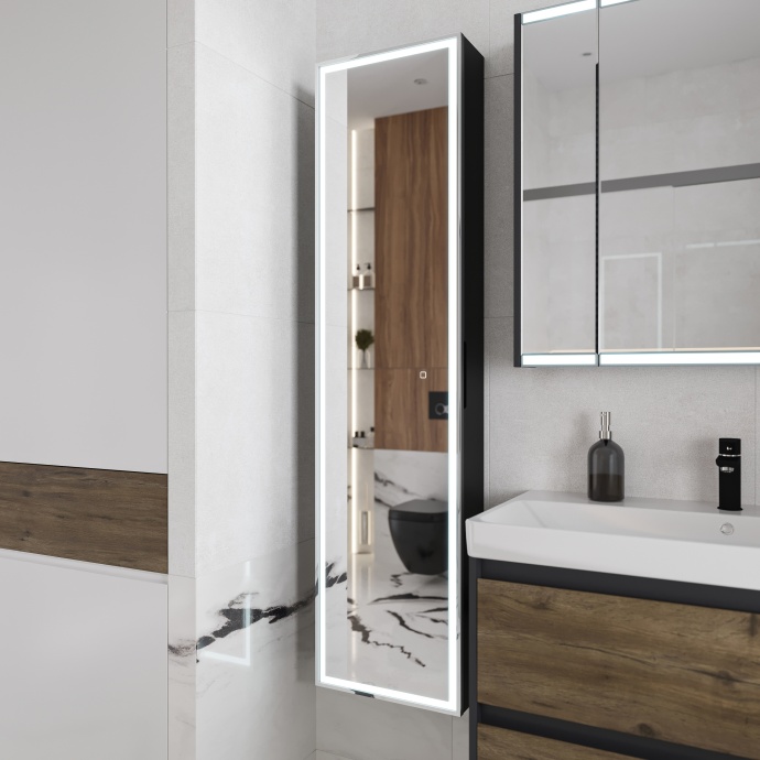 Шкаф-пенал с зеркалом STWORKI Кронборг МВК077 40, с подсветкой, черный - 7