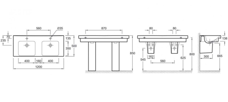 Раковина Jacob Delafon Odeon Up E4730 120 см двойная E4730-00 - 1