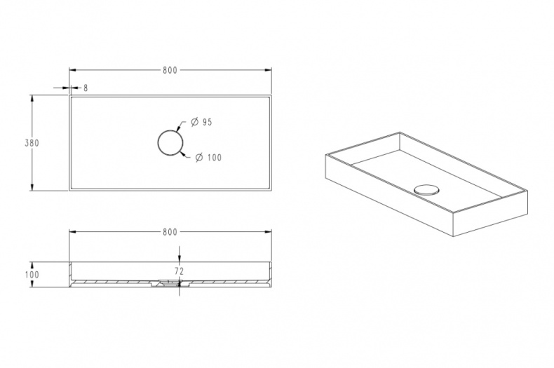 Раковина накладная Abber Stein 80х38 белый матовый AS2622 - 2