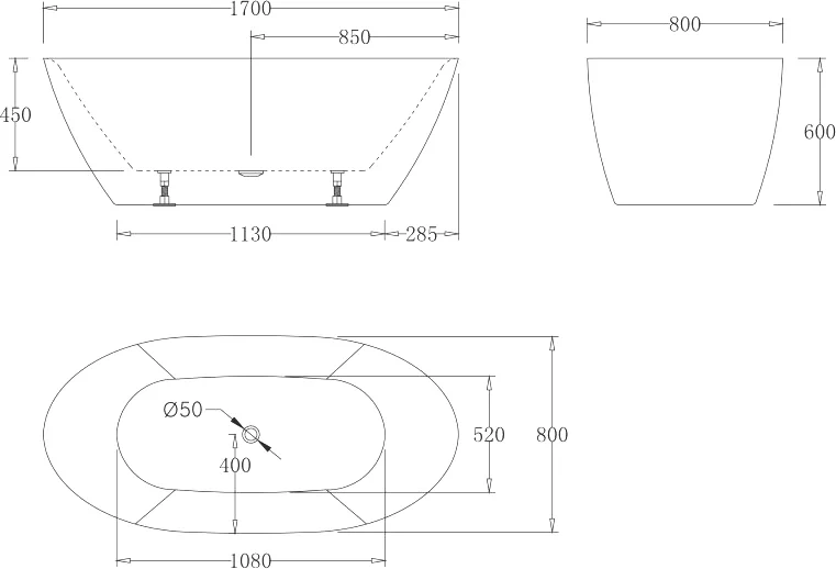 Акриловая ванна BELBAGNO 170х80 белый  BB77-1700-W0 - 2