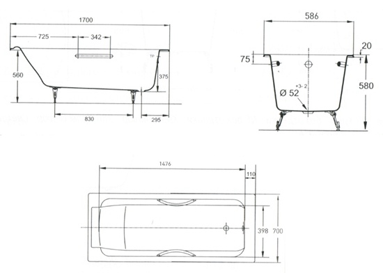 Чугунная ванна Jacob Delafon Parallel E2947 без отверстий для ручек E2947-00 - 4