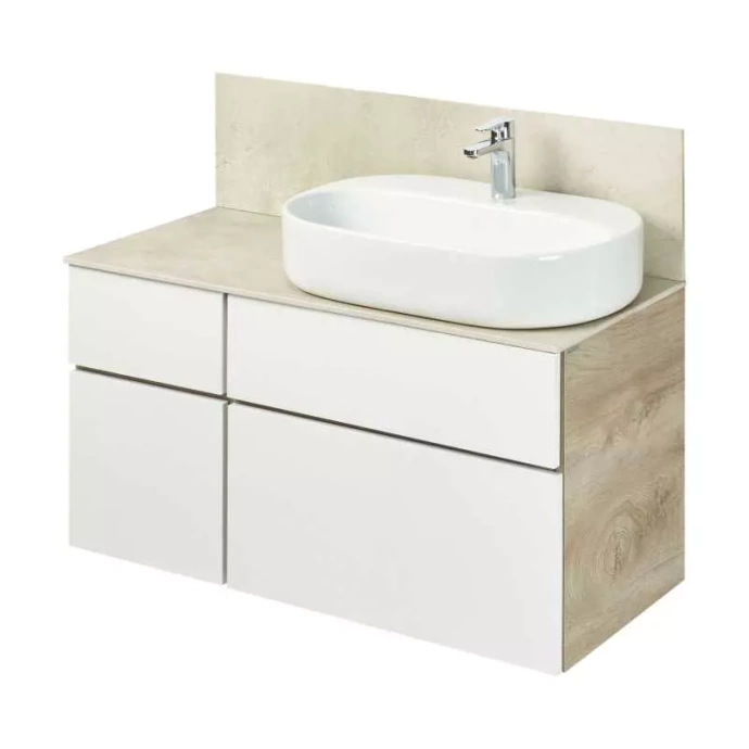 Тумба с раковиной Одри 62 и столешницей Aquaton Мишель 100 белый-светлое дерево 1A2773K3MIX40 - 0