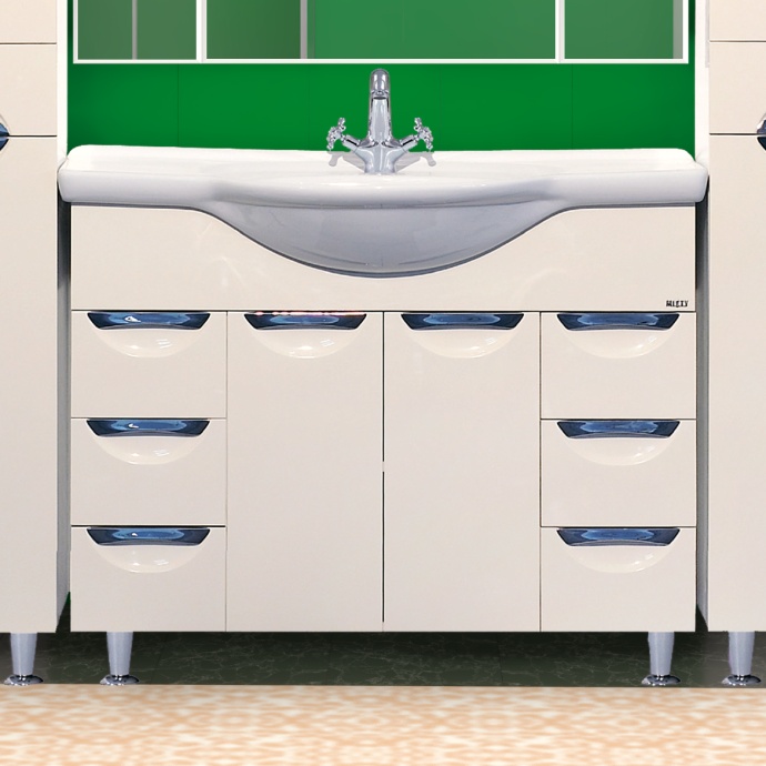 Тумба с раковиной Misty Жасмин 105 белая эмаль, 6 ящиков - 0