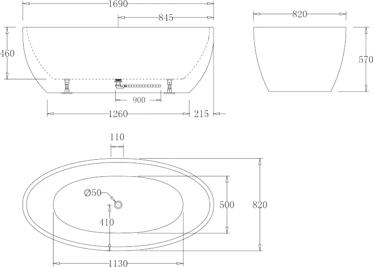Акриловая ванна BELBAGNO 170х82 белый  BB69-1700-W0 - 2