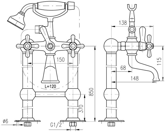 Смеситель напольный для ванны Rav Slezak Morava retro черный матовый MK150.5/2CMAT - 1
