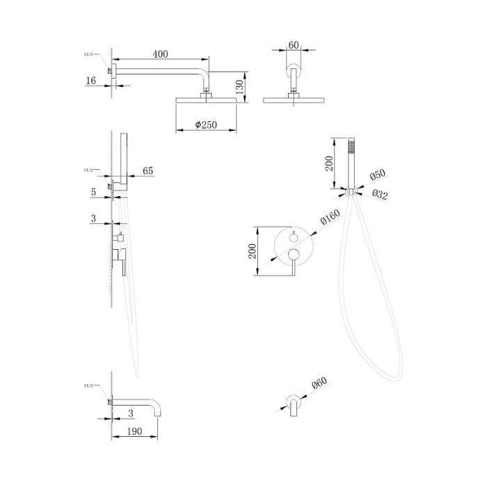 Душевая система Abber Wasser Kreis розовое золото AF8117RG - 1