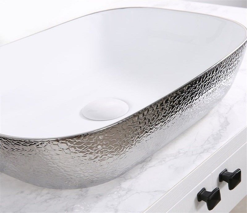 Раковина накладная CeramaLux NC 46 см белый/серебро  D1333H021 - 3