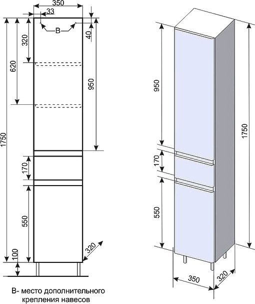 Шкаф-пенал Style Line Атлантика 35 Люкс Plus, с бельевой корзиной, антискрейч ЛС-00000694 - 6