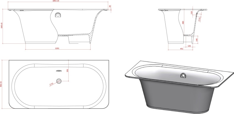 Ванна из искусственного камня Астра-Форм Прима 185x90 01010037 - 3