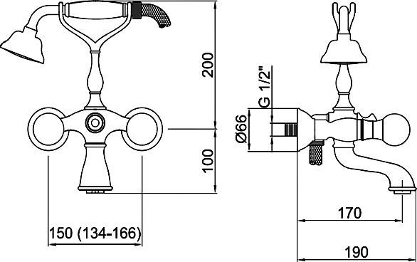 Смеситель Webert Karenina KA720201065 бронза, для ванны с душем - 2