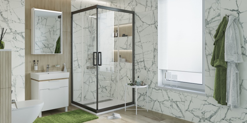 Душевой уголок STWORKI Дублин DE019SC120120200 120x120 см профиль черный матовый 3GW100TTKK000 - 1