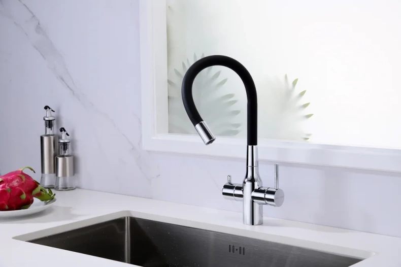 Смеситель для кухни Paulmark Salix с гибким изливом хром - черный матовый Sa213419-CR - 6