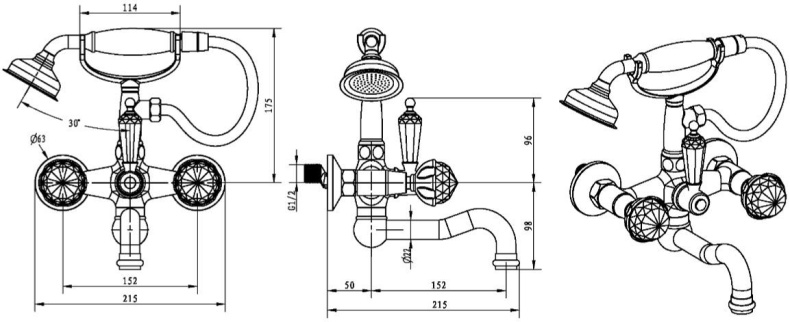 Смеситель Boheme Imperiale Presente 333 для ванны с душем - 1