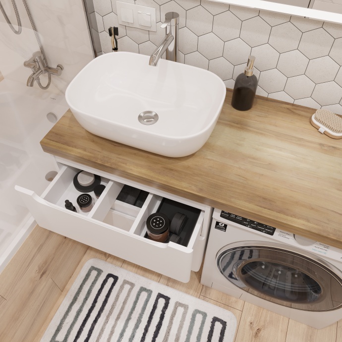 Тумба с раковиной STWORKI Берген 60 белая со светлой столешницей 122, Moduo 50 Square, R 549657 - 4