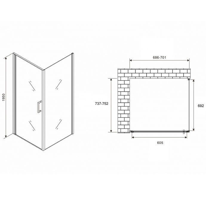 Душевой уголок Abber Sonnenstrand 70х75 хром стекло матовое AG04070M-S75M - 1