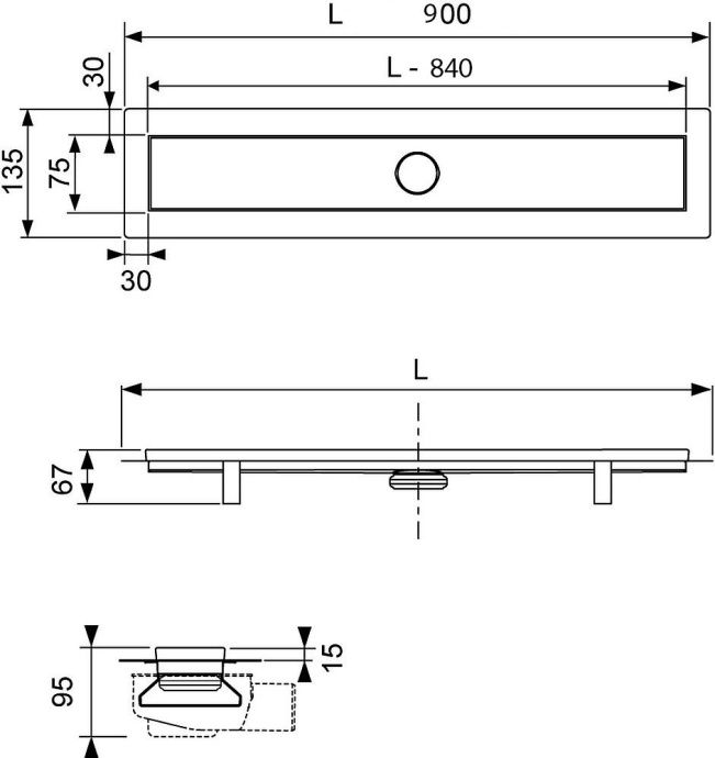 Душевой лоток TECE linus 15100099 90 см комплект - 2