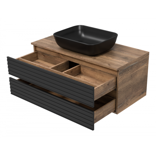 Тумба под раковину Brevita Dakota 100 дуб галифакс олово, черный кварц  DAK-09100-19/02-2Я - 3