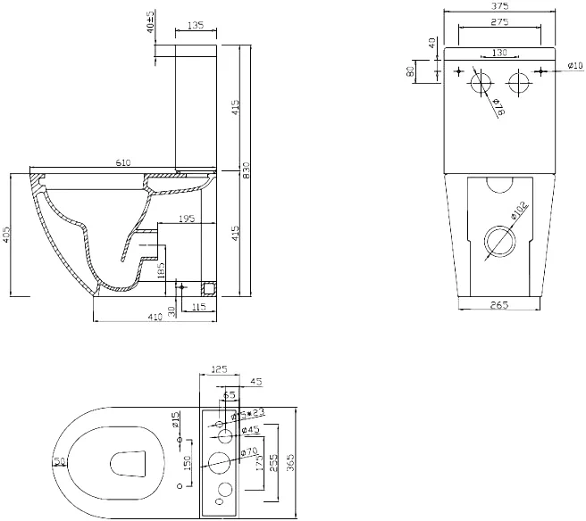 Чаша для унитаза-компакта Cezares Stylus белый, глянцевый  CZR-152-CPR - 3