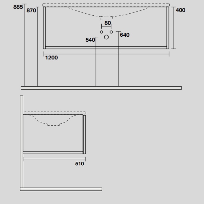 KERASAN SHAPE MOBILE База подвесная 1220х520 мм., 1 ящик, боковины белые/фронт дуб (без раковины) 9325K3 - 1