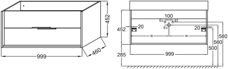 EB1585-E52-S14 тумба под раковину VIVIENNE с 2 ящиками /100/ (дуб табак/черный сатин) - 1