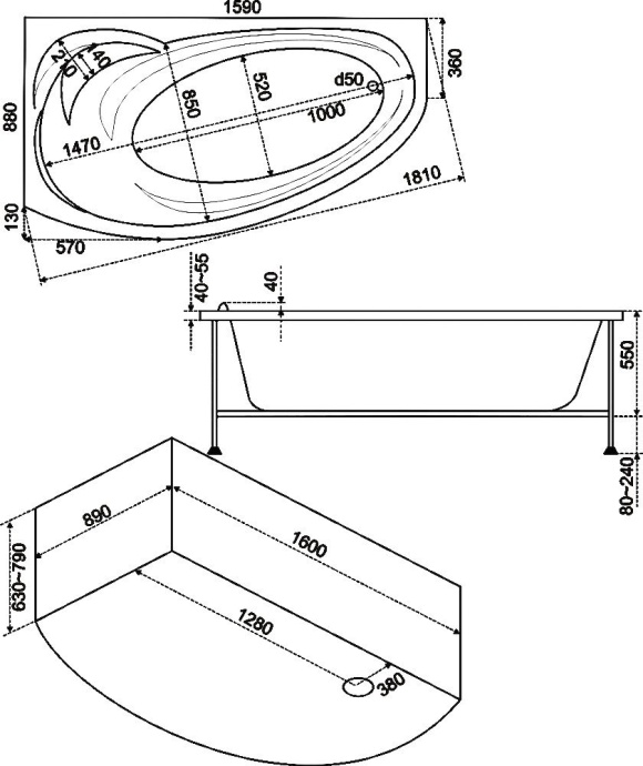 Акриловая ванна Bas Флорида 160x100 см R В 00039 - 5