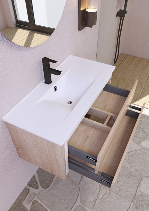 Тумба под раковину Sanvit Линк 80 светлое дерево - белый глянец klink080 - 3