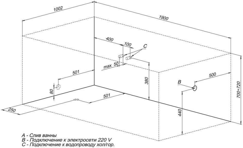 Акриловая ванна Aquanet Vega 189.7x100.2 см (00204046) - 1