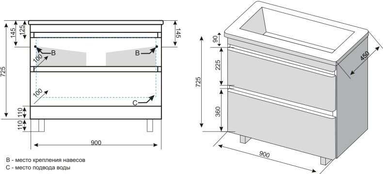 Тумба для комплекта Style Line Атлантика 90 Люкс Plus, напольная, старое дерево СС-00002211 - 6