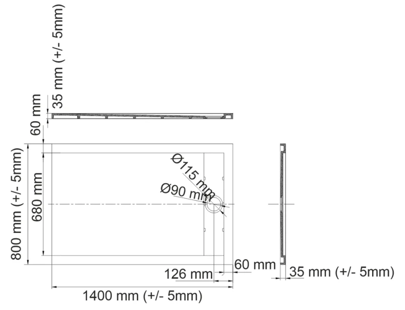 Поддон для душа Wasserkraft Abens 140х80 черный матовый 20T35 - 2