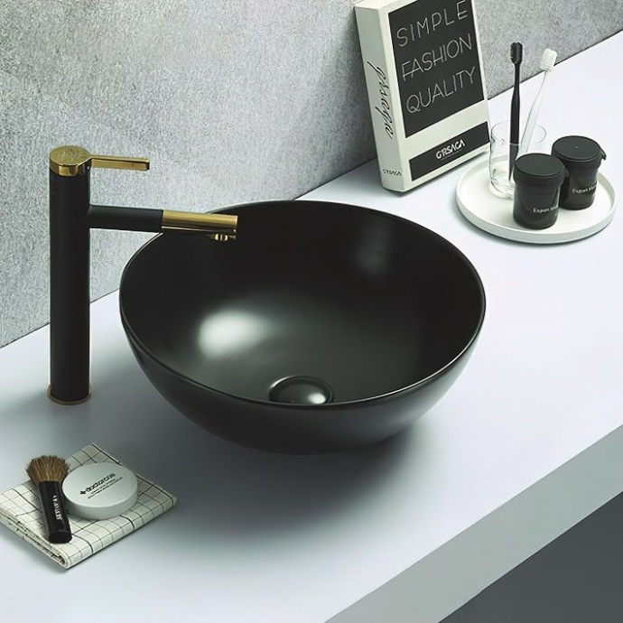 Раковина керамическая накладная AM-104-MB, цвет чёрный матовый, 415х415х155 - 0