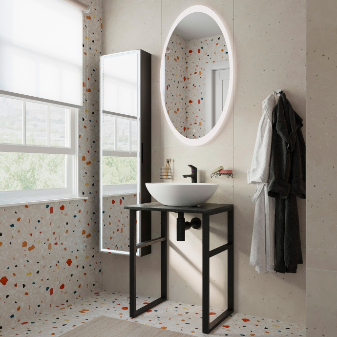 Консоль DIWO Элиста 60 чёрный мрамор, с раковиной Moduo 55 Leaf 554814 - 2