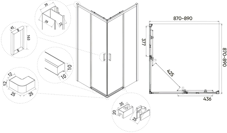 Душевой уголок Veconi Rovigo 90x90, хром  RV47-90-01-C4 - 4
