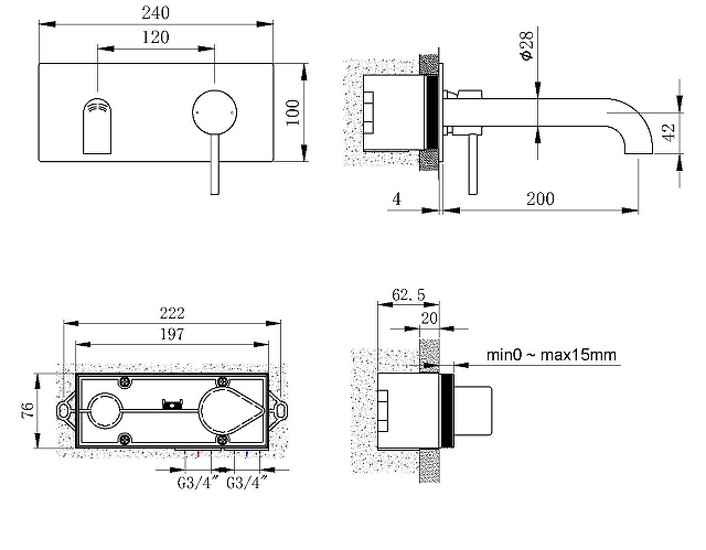 Смеситель для раковины встраиваемый Black&White Universell черный матовый 7620U - 3
